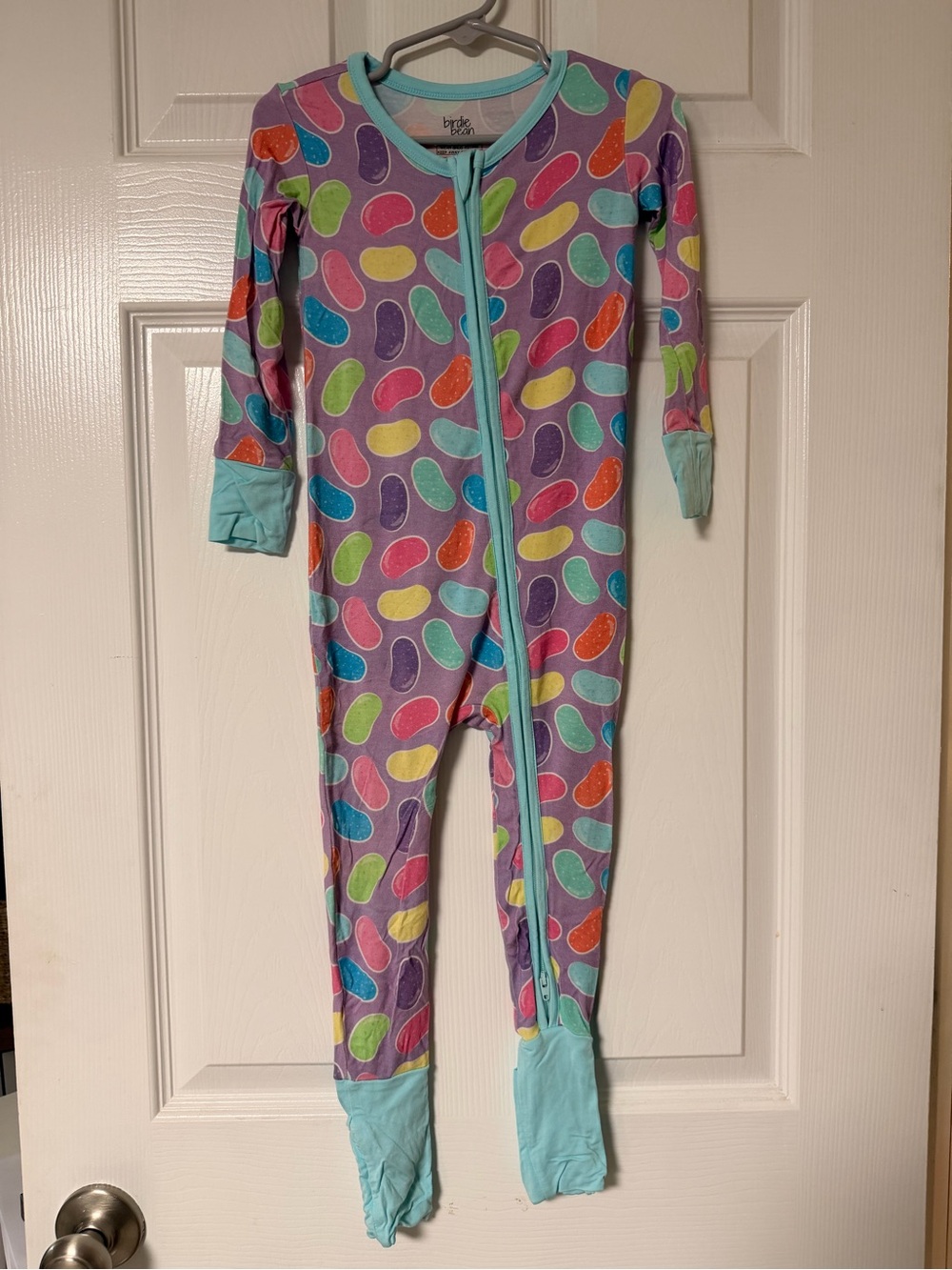 Bamboo Purple Jellybean Print Footed One-Piece Zipper Pajamas